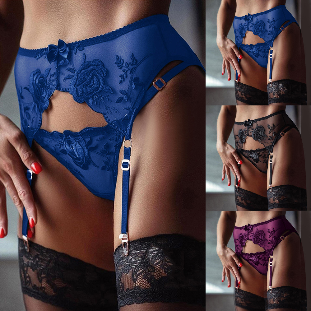 Women's Floral Garter Belt Adjustable Sexy Lace Suspender Belt +Sheer  G-string ~