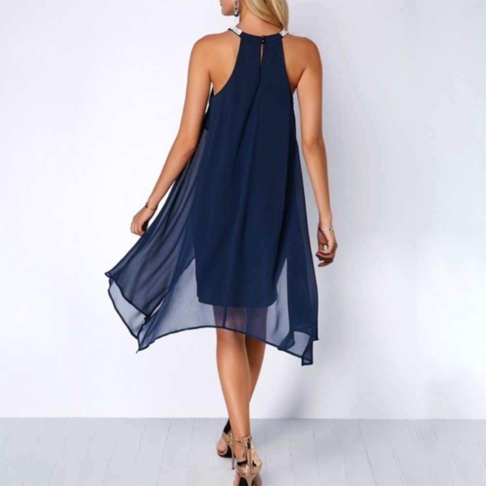 Womens Chiffon Sleeveless Mini Dress Ladies Party Cocktail Ball