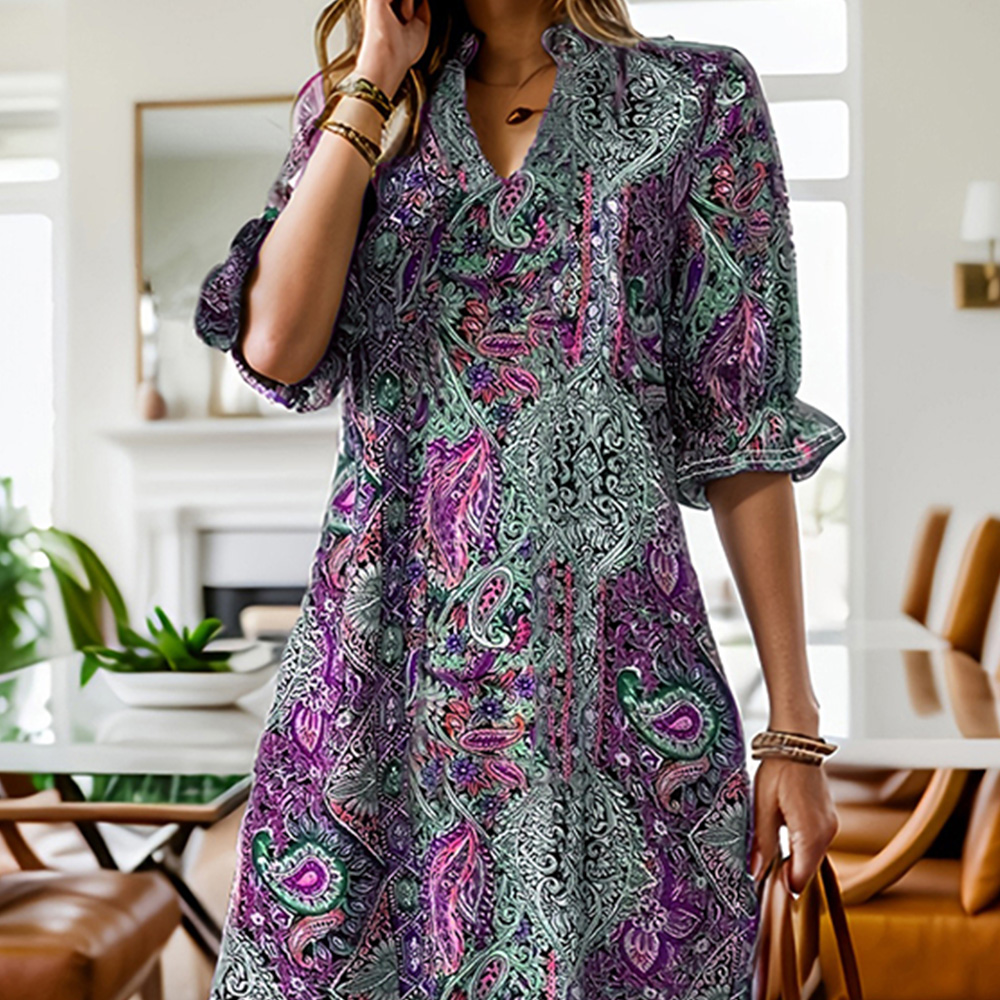 Plus Size Women Summer Floral V Neck Long Maxi Dress Holiday Swing
