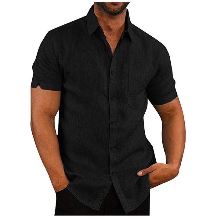 Men's Short Sleeve Work T-Shirt Tops Cotton Linen Summer Button Shirt  Blouse US#