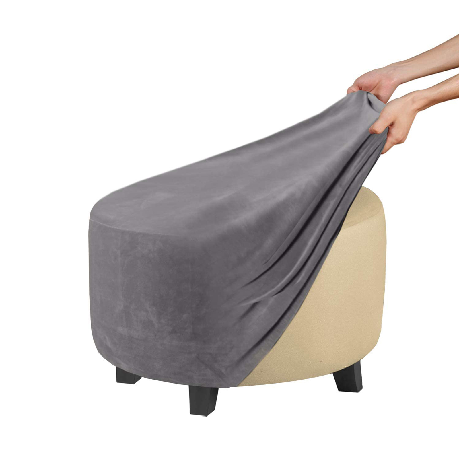 Lot De 2 Housses Pour Tabouret/Pouf Rond En Velours - Extensible, Lavable - Gris Clair (Dimensions 25-30 Cm L, 17-20 Cm H) - 8