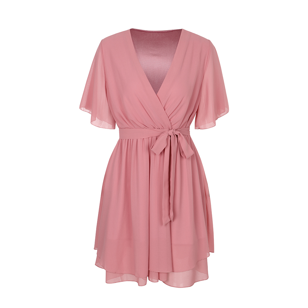 Women Chiffon Short Sleeve Swing Dress Summer Wrap V-Neck Casual Loose  Dresses | eBay