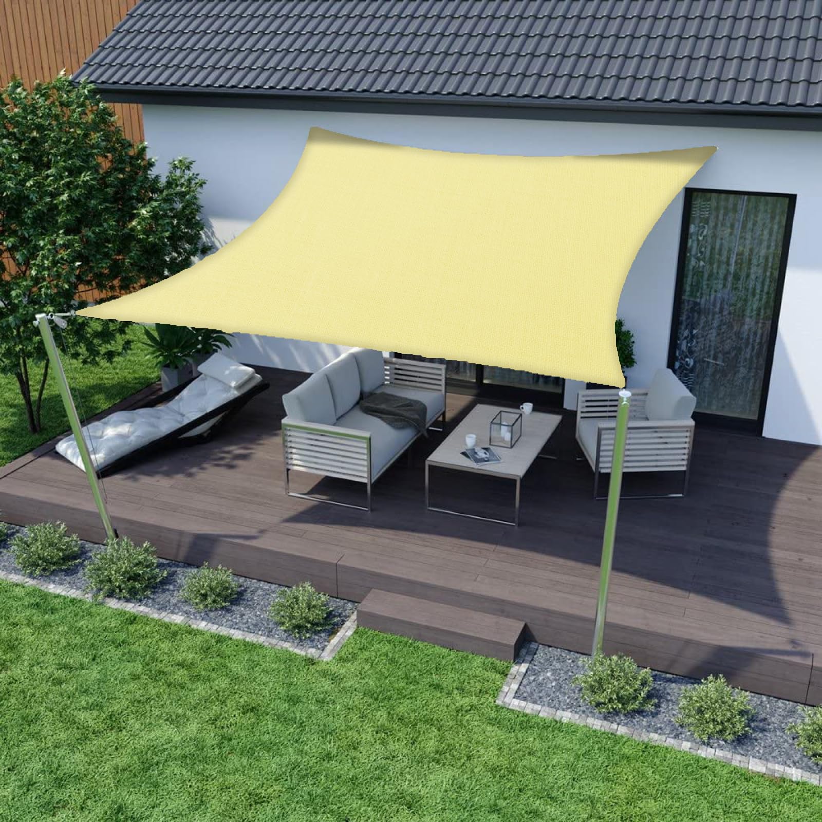 Voile d'ombrage rectangulaire en utilisation