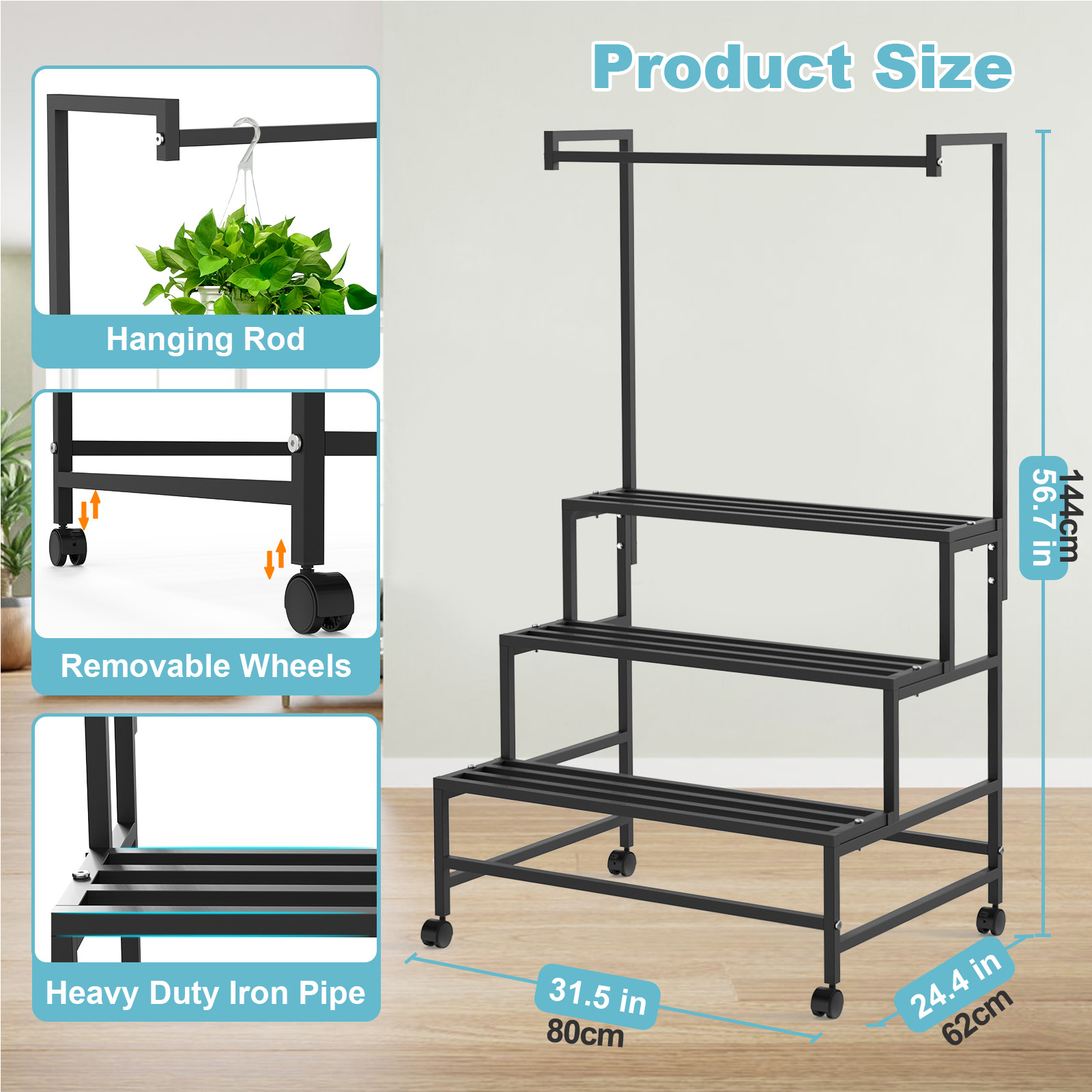 Étagère plante métal 100cm