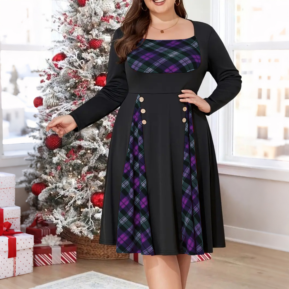 white christmas dresses Plus Size Floor-Length Mother of The Bride A-Line Dress with Scoop Neck Long Sleeves Side Split Ruffles & Sequins