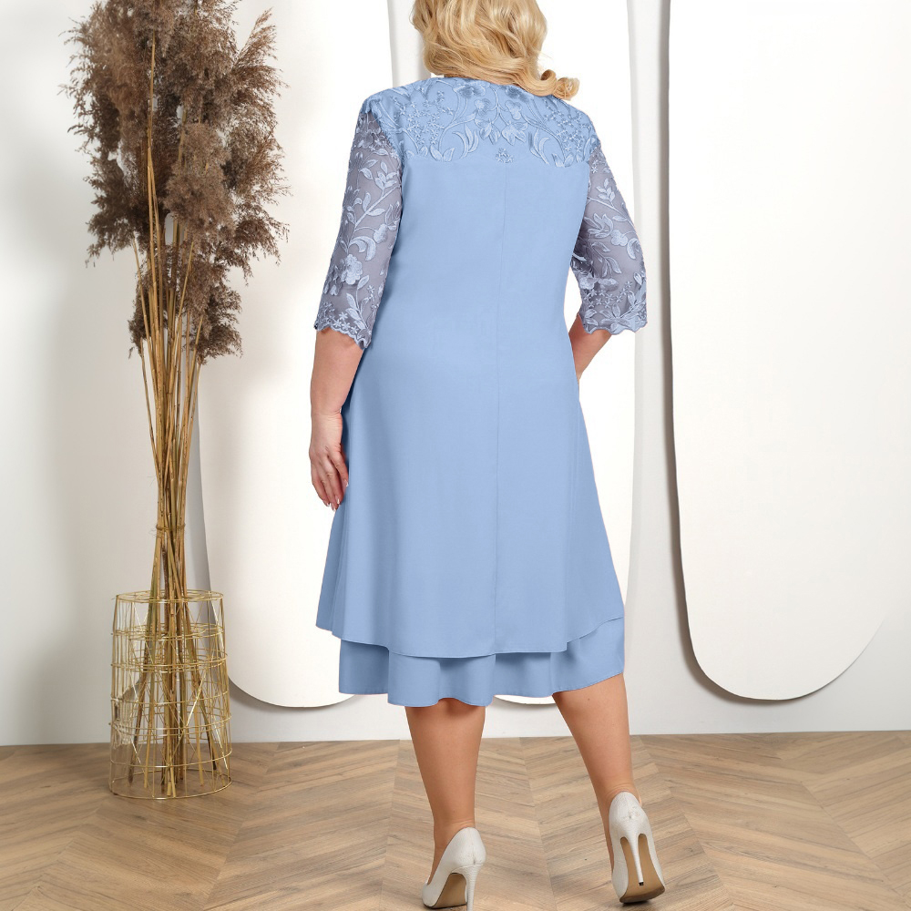 plus size chiffon dresses cocktail and party PLUS SIZE ⭐ Women Chiffon Lace Mash Midi Dress Party Cocktail Gown Dresses  US