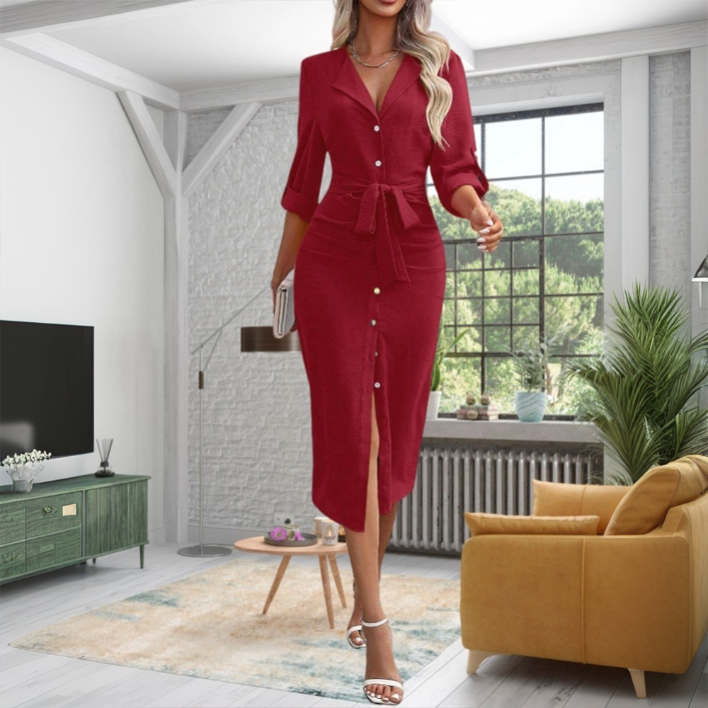 chinese dress ladies Berylove Women Dark Green Work Dress Long Sleeve Pencil Velvet Holiday Dress