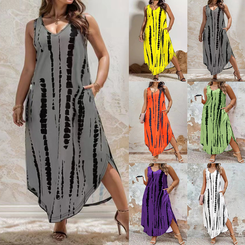 Plus Size Sleeveless Round Neck Tank Dress Holiday Beach Casual Loose  Dresses