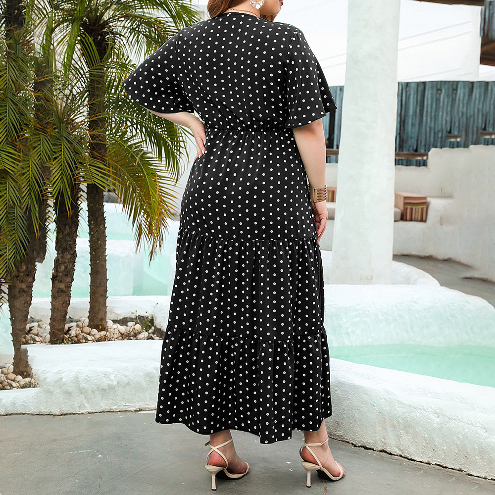 Women's Summer V-Neck Short Sleeve Maxi Dress - Loose Casual Beach Dress With Pockets, Black, Small - View #9